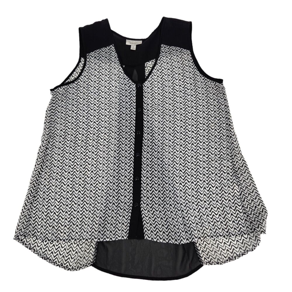 Dress Barn Women's Sleeveless Sheer Blouse Chevron Black/White Size XL
